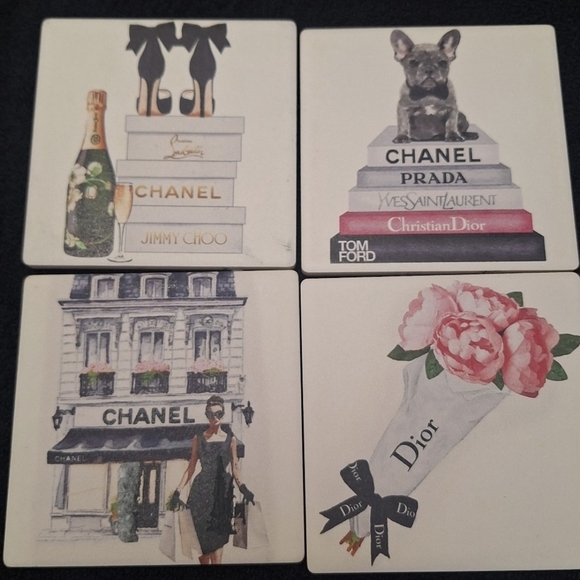 NWT 4 Designer Ceramic Coasters With Sophisticated Design 4x4 Size Beautiful !! - Picture 7 of 7